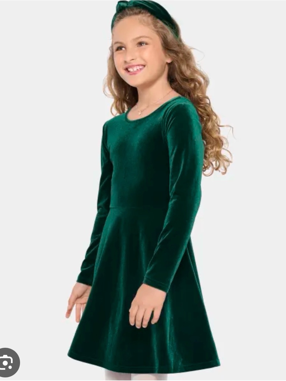 The Children's Place Girls' Emerald Green Velvet Fit-and-Flare Dress
